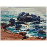 Hanson Puthuff, Rocky Coast, oil on Masonite