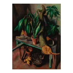 Francis de Erdely, Still Life with Log and Plants, oil on canvas