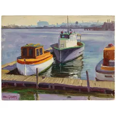 Paul Grimm, Docked (a group of three), first and second oil on board and third oil on canvasboard