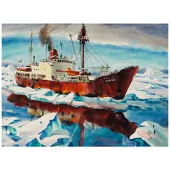 Arthur Beaumont, 'The Kista Dan' - Released from Ice by U.S.S. Glacier, 1960, watercolor on paper