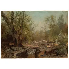 California Landscape with Stream by Lorenzo Palmer Latimer, oil on canvas, sold Feb 2026