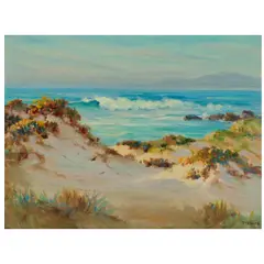 Sand Dunes & Surf (Carmel) by Frank Montague Moore, oil on Masonite, offered Feb 2026