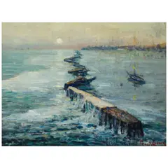 Frank Coburn, Ship Behind a Breakwater (San Pedro), oil on canvas