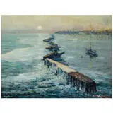 Frank Coburn, Ship Behind a Breakwater (San Pedro), oil on canvas
