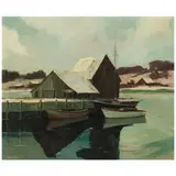 George Spangenberg, Boats in a Harbor, oil on canvas laid to board