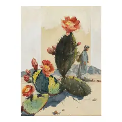 Maurice Logan, Flowering Cactus and Indian Child, watercolor and pencil on paper