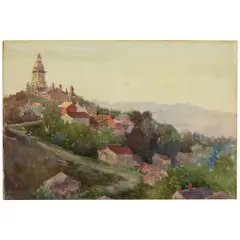 Theodore Robinson, Houses in France, watercolor on paper