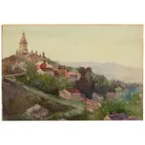 Theodore Robinson, Houses in France, watercolor on paper