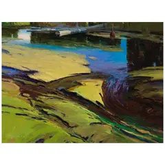 Len Chmiel, Spring Creek with Crane, oil on canvas affixed to Masonite