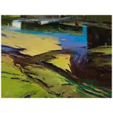Len Chmiel, Spring Creek with Crane, oil on canvas affixed to Masonite