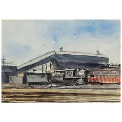 Reginald Marsh, Train Station, watercolor on paper