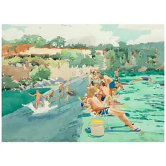 Malou Flato, Study for Ingram Dam, watercolor and pencil on paper