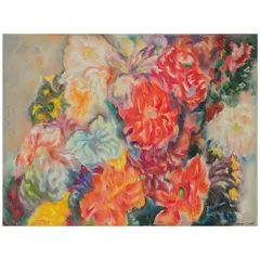 Howard Cook, Petunias, oil crayon on grey paper