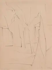 Kenneth Miller Adams, Untitled (The Streets of Taos), charcoal on paper
