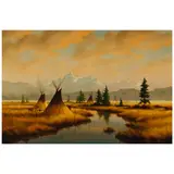 Heinie Hartwig, Tipis on the Plain, oil on Masonite
