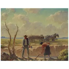 Wood Gatherers by Ray Strang, oil on board, sold Feb 2026