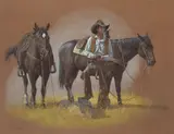 Wayne Baize, Cowboy with Two Horses