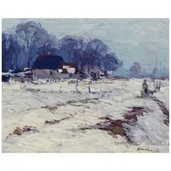 Walter Elmer Schofield, Snow Scene, oil on board
