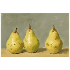 Robert Kulicke, Three Pears on Gray Background, oil on board