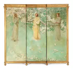 Thomas Dewing, Figures with Blossoms, 1900, oil on canvas laid down on panel, each