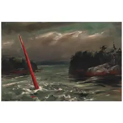 John Fulton Folinsbee, Untitled (Gray Inlet with Red Spar), oil on Masonite