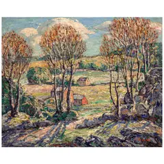 Ernest Lawson, Landscape with Red Barn, oil on canvas