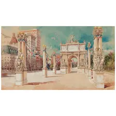 Dewey Arch, Madison Square, New York by Hughson Hawley, 1899, watercolor and graphite on paper laid down on board, offered Apr 2026