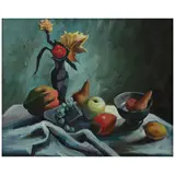 Thomas Hart Benton, Still Life (Still Life with Wildflowers and Summer Squash), circa 1948, oil on tin