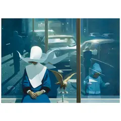Robert Vickrey, Madison Ave., Hawk, tempera on Masonite