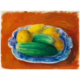 William James Glackens, Cucumbers and Lemons in Blue Platter