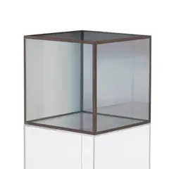 Larry Bell, Cube #6, 1987, inconel coated glass with brass coated nickel frame