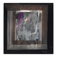 Mirage Study #22 by Larry Bell, 1988, aluminum, silicon monoxide, acrylic and paper collage on black canvas, sold Mar 2026