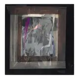 Larry Bell, Mirage Study #22, 1988, aluminum, silicon monoxide, acrylic and paper collage on black canvas