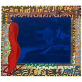 Tony Berlant, Held Up, Santa Monica, 1992, found metal collage and steel brads with laser print on plywood