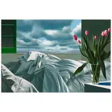 Bruce Cohen, Untitled (Interior with Green Window and Tulips in Glass Vase), circa 2015, oil on canvas