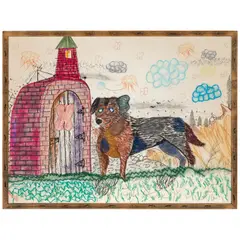 Roy De Forest, Untitled, 1974, pastel, charcoal and colored pencil on paper in artist's frame