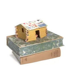 Richard Shaw, Pencil House on Two Volumes, 1980, glazed porcelain with overglaze transfers