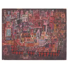 Ynez Johnston, Untitled, circa 1950, oil on Masonite