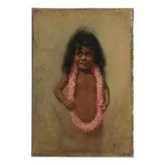 Grace Hudson, Child Half Length, Pink Carnation Lei, 1901, oil on board