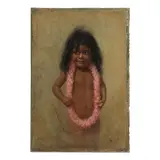 Grace Hudson, Child Half Length, Pink Carnation Lei, 1901, oil on board