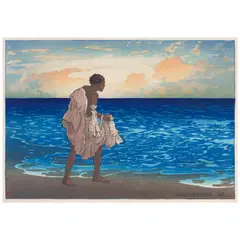 Charles William Bartlett, Hawaiian Fisherman, c. 1919, Woodcut in colors on japon paper