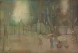 Charles William Bartlett, A Village in Java, 1916, watercolor, charcoal and pastel on paper laid to board