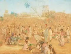 Charles William Bartlett, Market Day, Madura, 1918, watercolor and pastel on paper laid to board