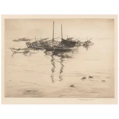 Huc-Mazelet Luquiens, Sampans at Kewalo (Oahu), 1926, Etching with aquatint on wove paper
