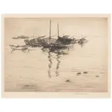 Huc-Mazelet Luquiens, Sampans at Kewalo (Oahu), 1926, Etching with aquatint on wove paper