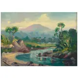 Samuel Tilden Daken, Menehune Fish Pond, Kauaʻi, circa 1915, oil on canvasboard