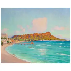 View of Waikiki Beach and Diamond Head by Frank Montague Moore, circa 1920, oil on canvas, sold Aug 2025