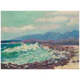 Janice R. Johnson, Coastal View, Windward, Oʻahu, oil on canvas affixed to board