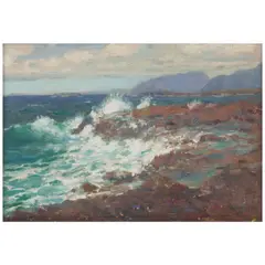 Lionel Walden, Marine View, Windward, Oʻahu, circa 1920, oil on beveled panel