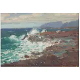 Lionel Walden, Marine View, Windward, Oʻahu, circa 1920, oil on beveled panel